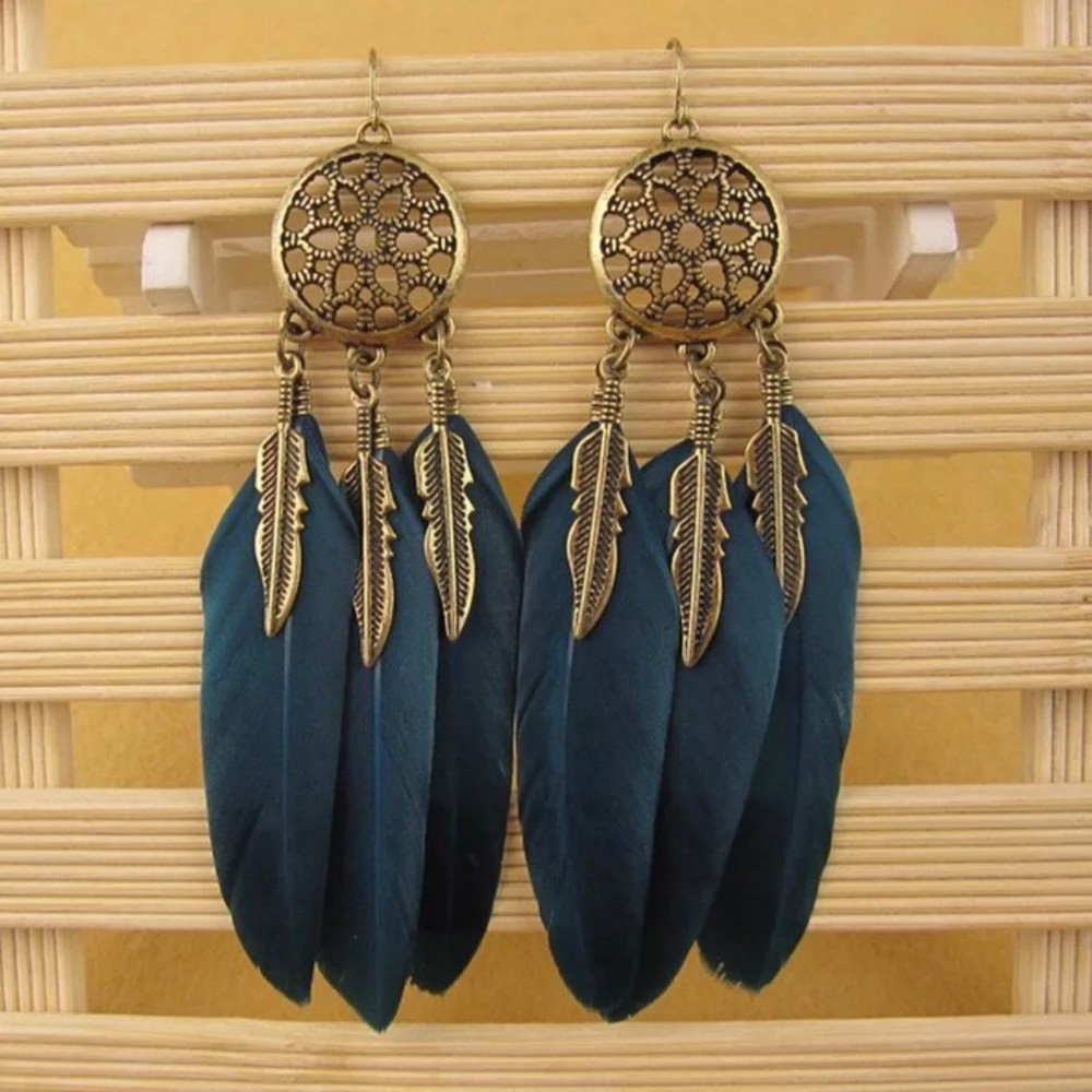 Bohemia Feather Long Design Dream Catcher Earrings - Picture 2 of 5